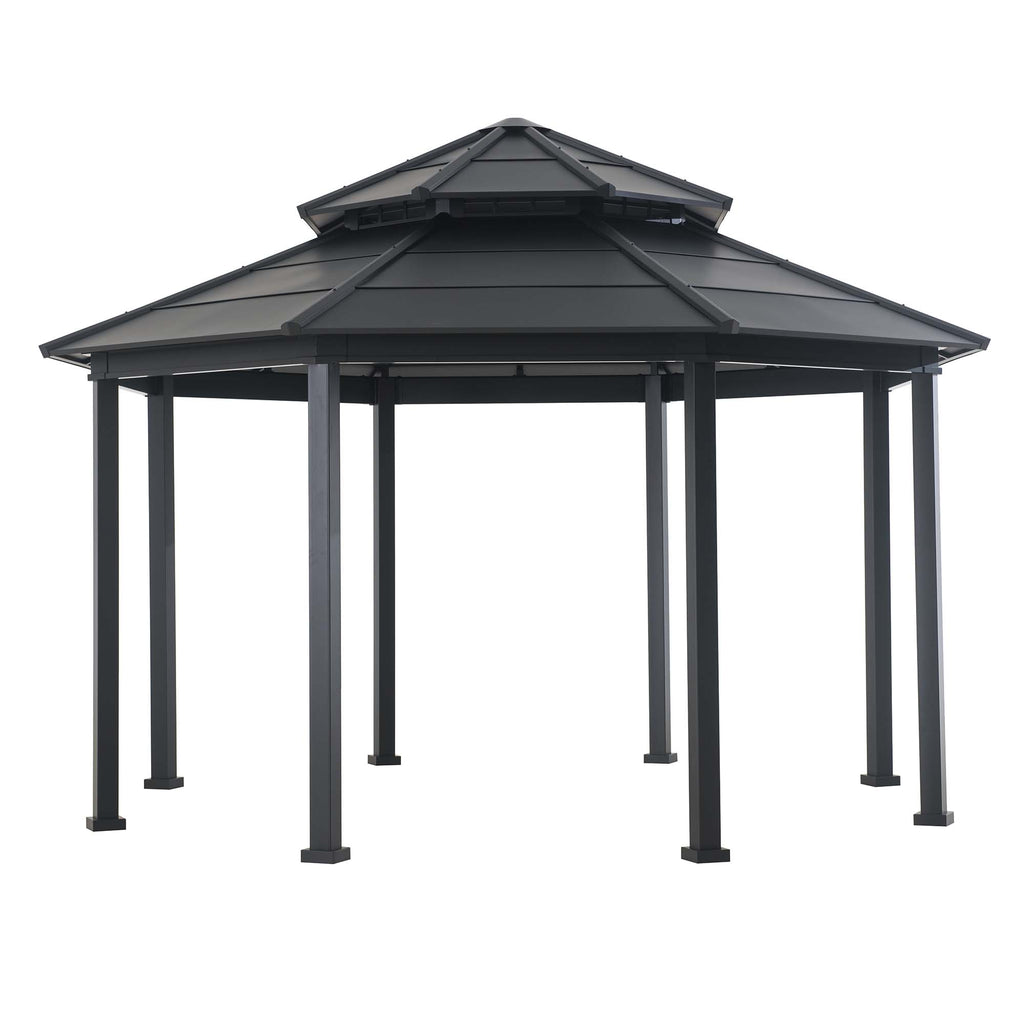 Sunjoy 15x15 ft. Outdoor Hardtop Gazebo, Octagon Double Tiered Metal