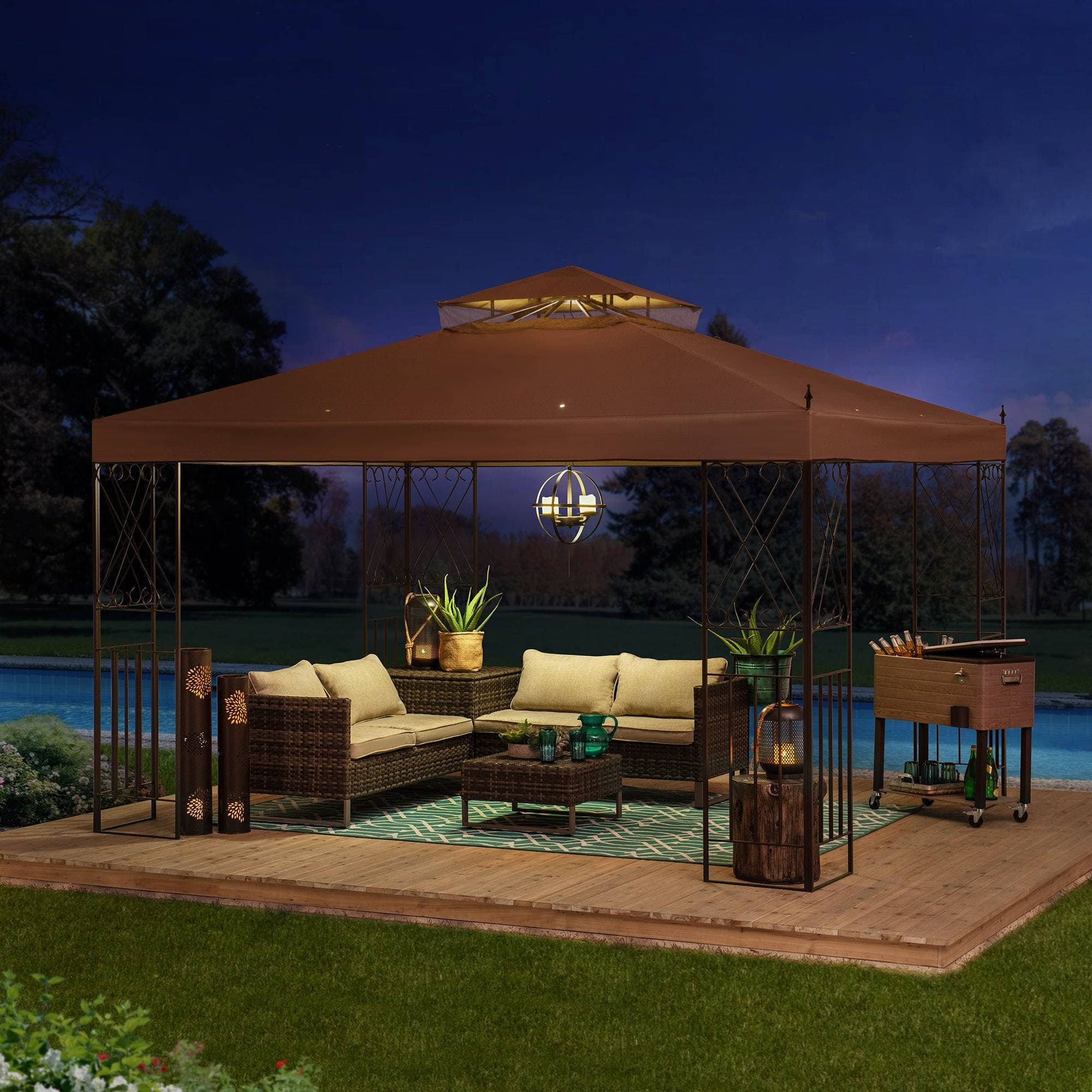 SUNJOY 10x12 Steel Backyard Gazebo with Ceiling Hook.