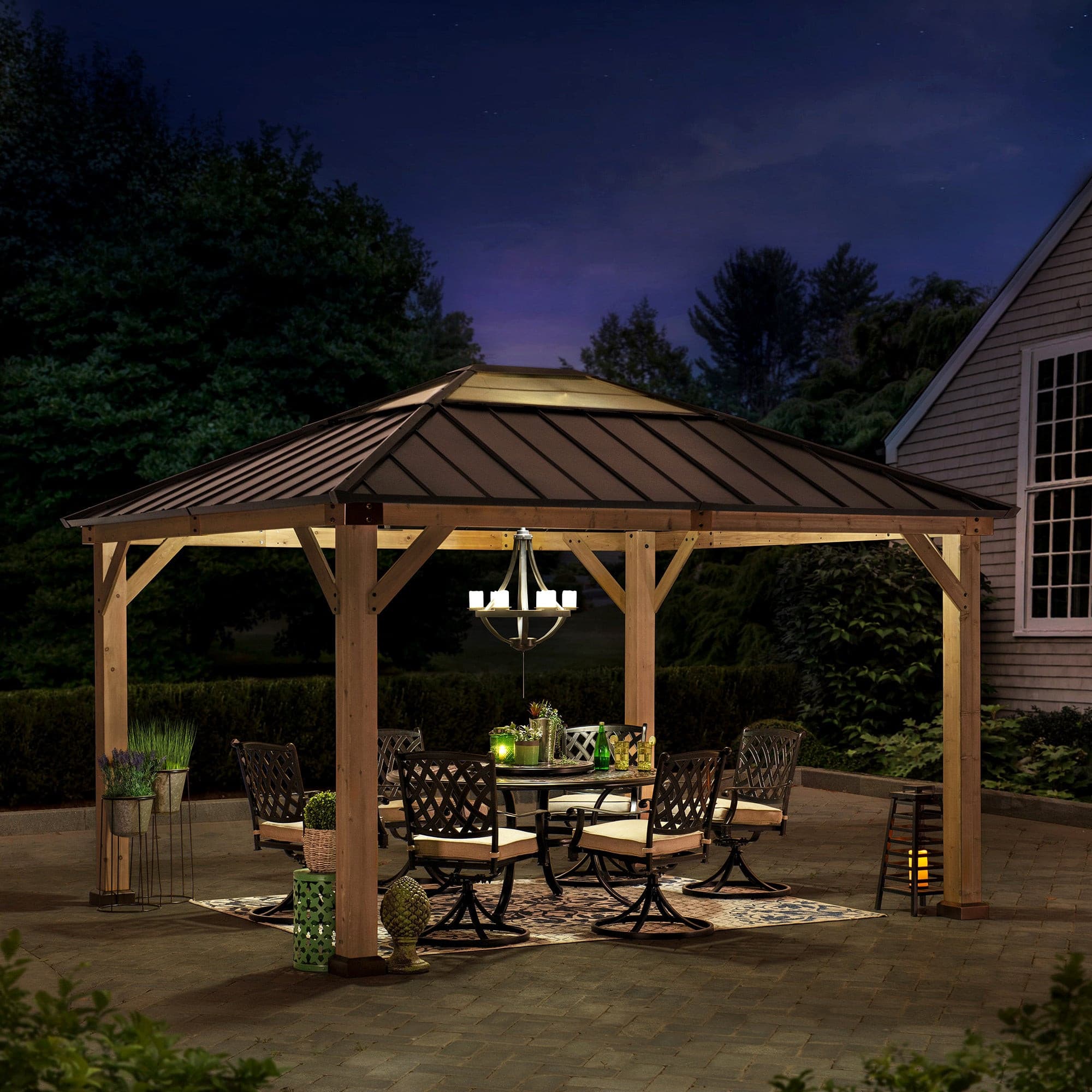 Sunjoy Wooden Hardtop Gazebo for Sale 11x13 for Outdoor Backyard Patio ...