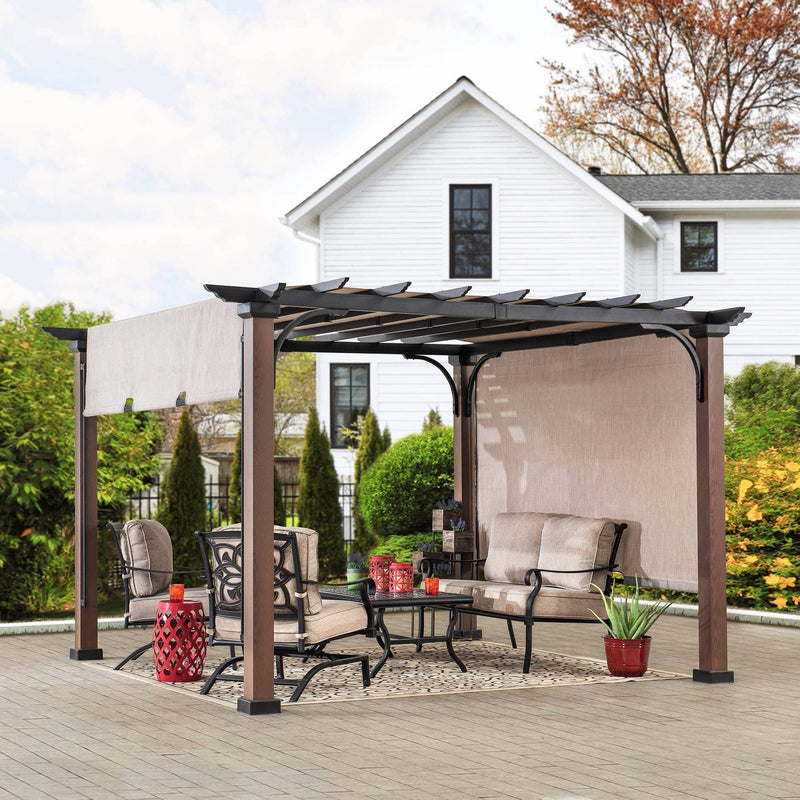 Sunjoy Modern Metal Patio 11x11 Pergola Kit with Canopy Roof for Shade