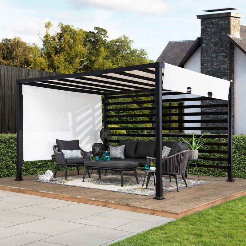 Sunjoy Outdoor Patio 10x12 Modern Metal Pergola Kits with Canopy Roof Shade