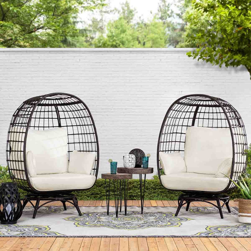 Sunjoy Outdoor Patio Metal Wicker Swivel Egg Cuddle Chair with Cushion