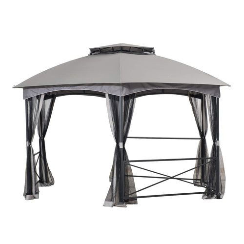 4x4.7m Metal Gazebo Canopy, Hexagon Shape Garden Net, Steel Frame, Grey -  The Woodley Outlet