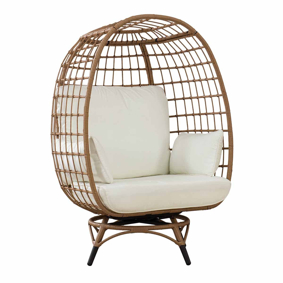 Sunjoy Outdoor Patio Metal Wicker Swivel Egg Cuddle Chair with Cushion ...