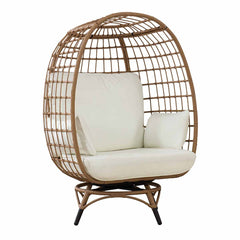 Sunjoy Outdoor Patio Metal Wicker Swivel Egg Cuddle Chair with Cushion.