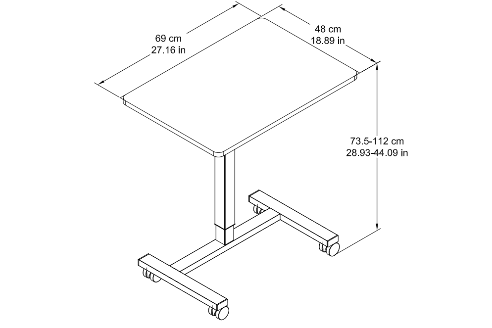 SUNJOY 27" Black Adjustable Office Mobile Desk Cart with Locking Casters.