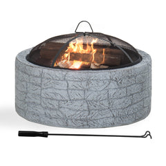 Sunjoy 26 in. Outdoor Fire Pits Wood Burning Patio Fire Pit Stone Backyard Fire Pit with Spark Screen and Poker.