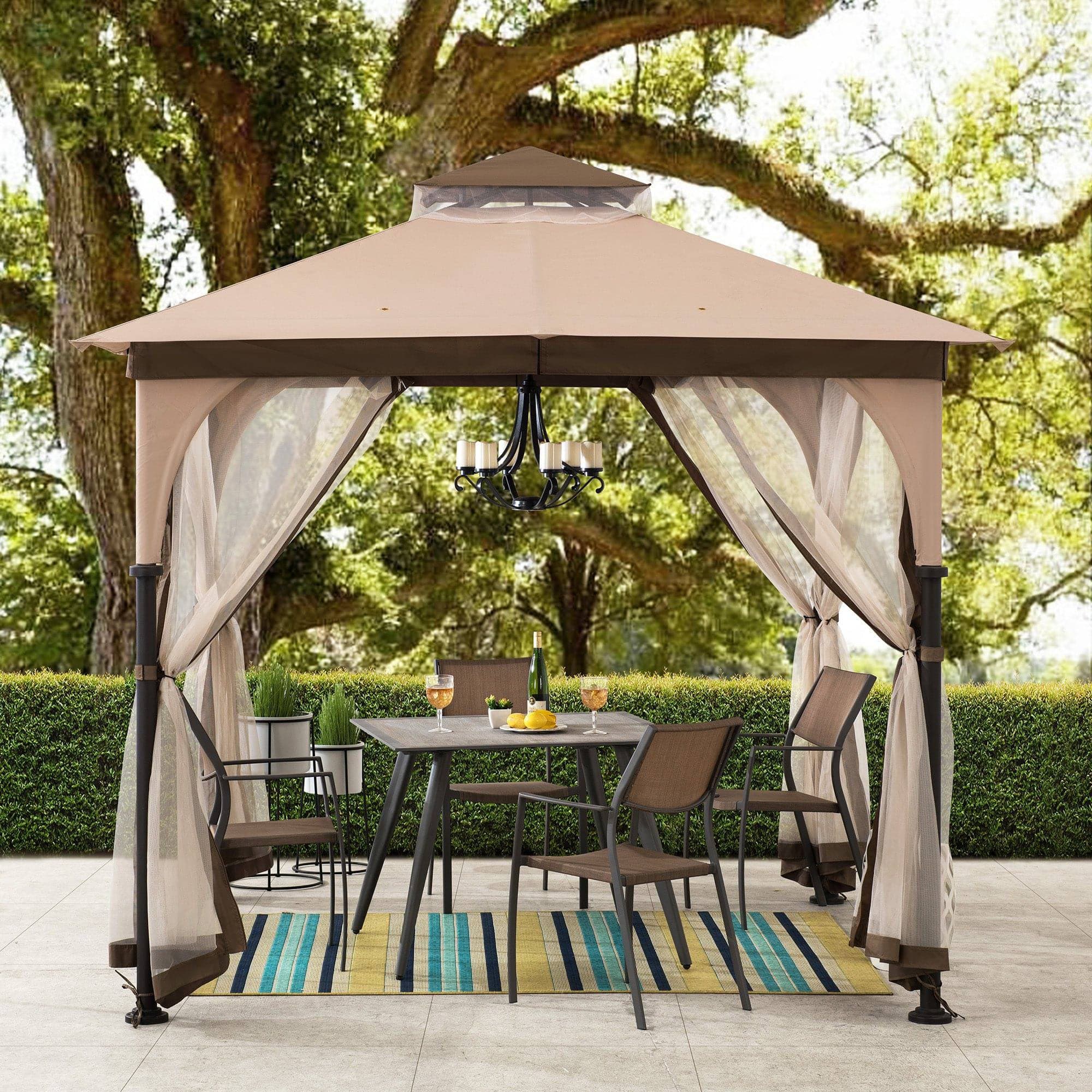 SUNJOY 9.5x9.5 2-Tier Steel Backyard Gazebo with Netting.