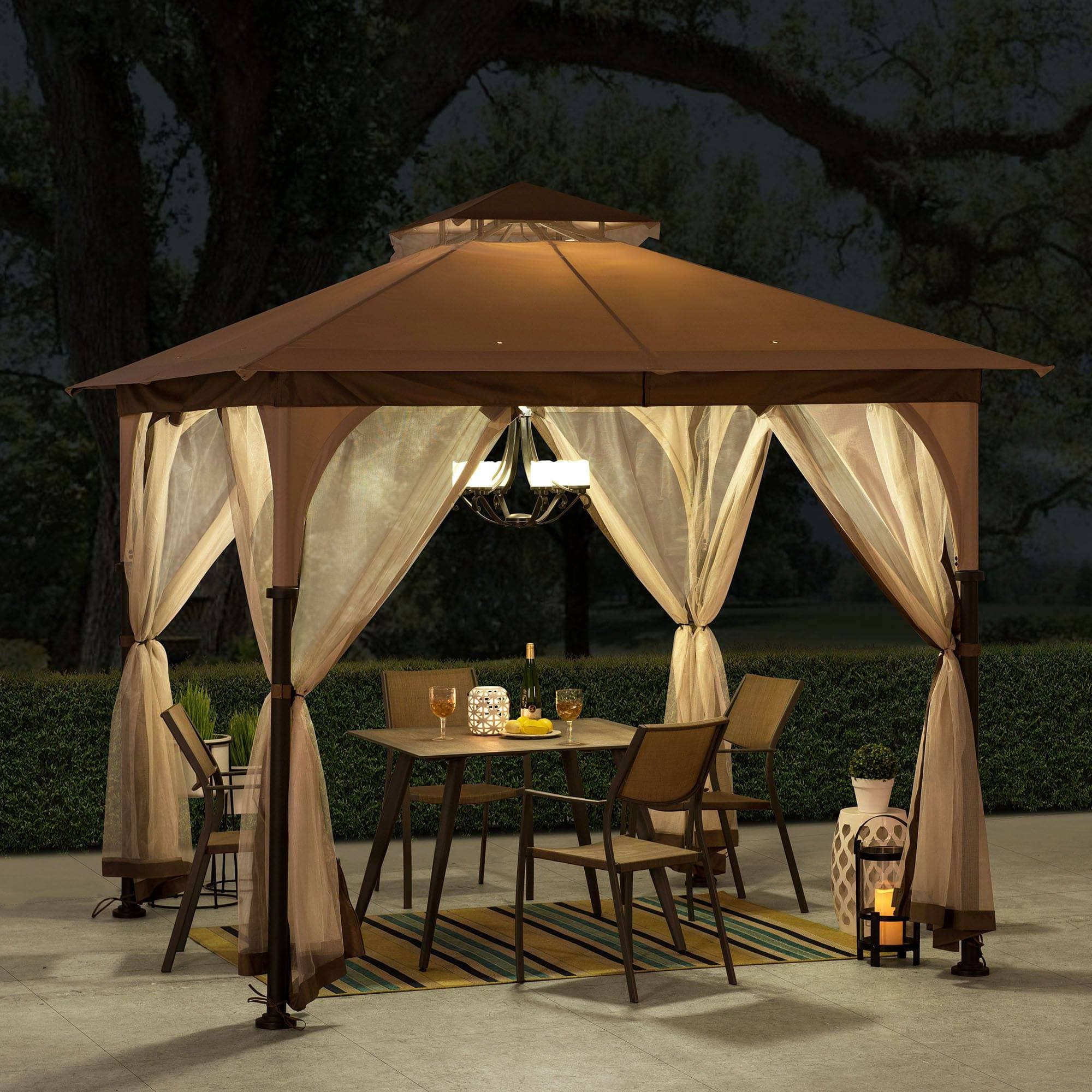 SUNJOY 9.5x9.5 2-Tier Steel Backyard Gazebo with Netting.