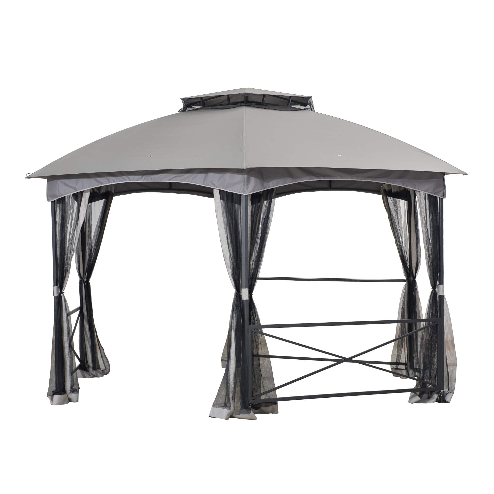 SUNJOY 15x15 Hexagon Soft Top Gazebo with Netting and Bar Shelf.