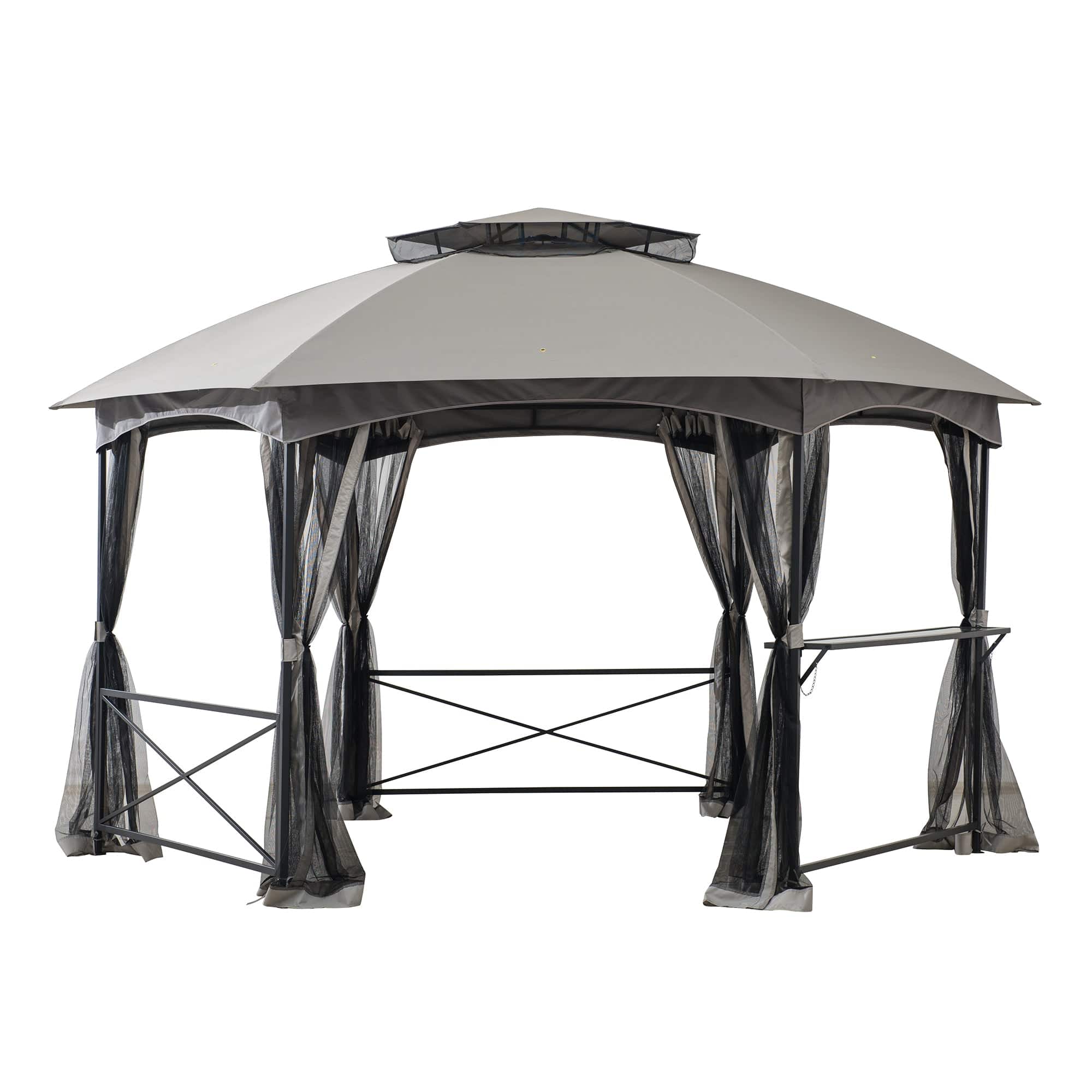 SUNJOY 15x15 Hexagon Soft Top Gazebo with Netting and Bar Shelf.
