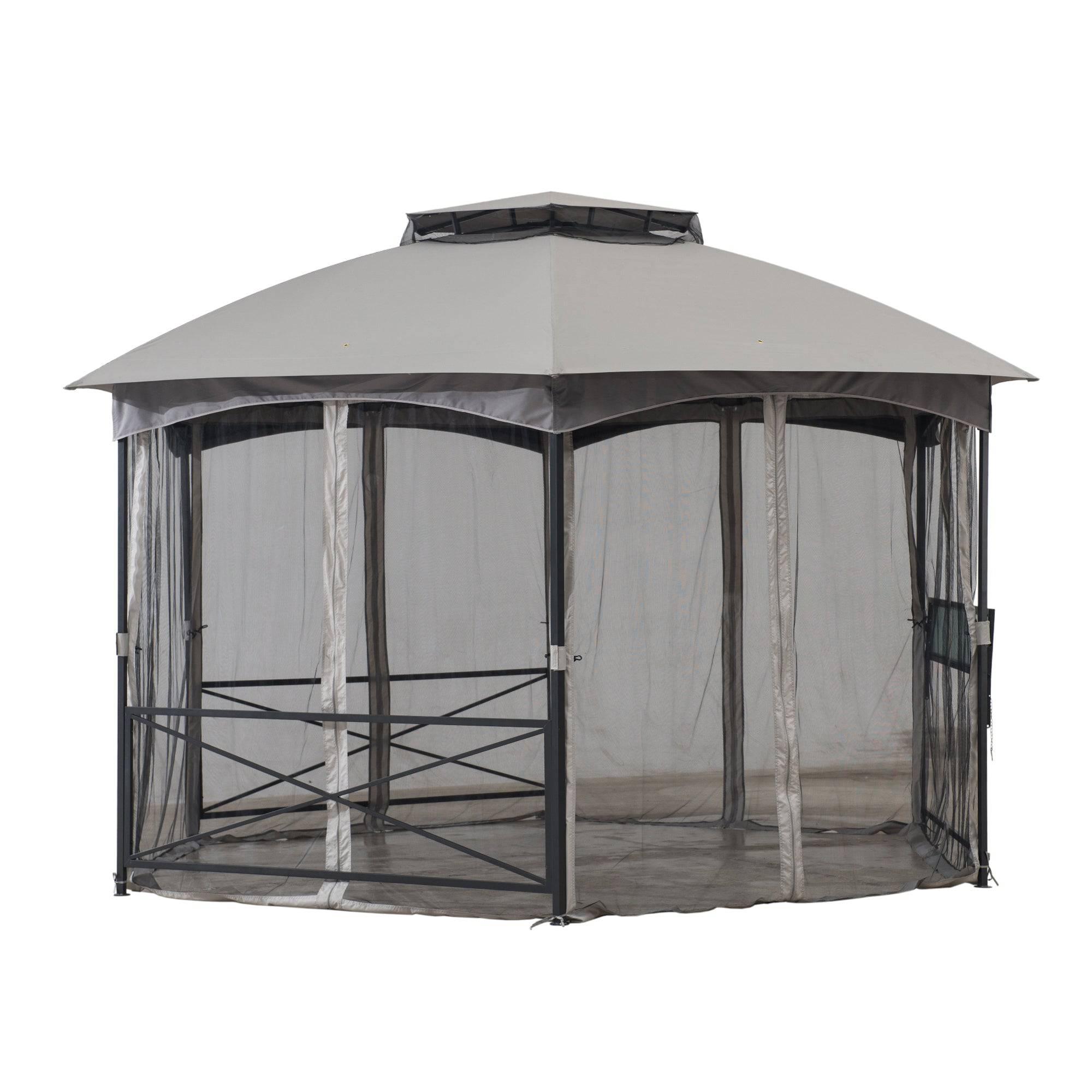 SUNJOY 15x15 Hexagon Soft Top Gazebo with Netting and Bar Shelf.