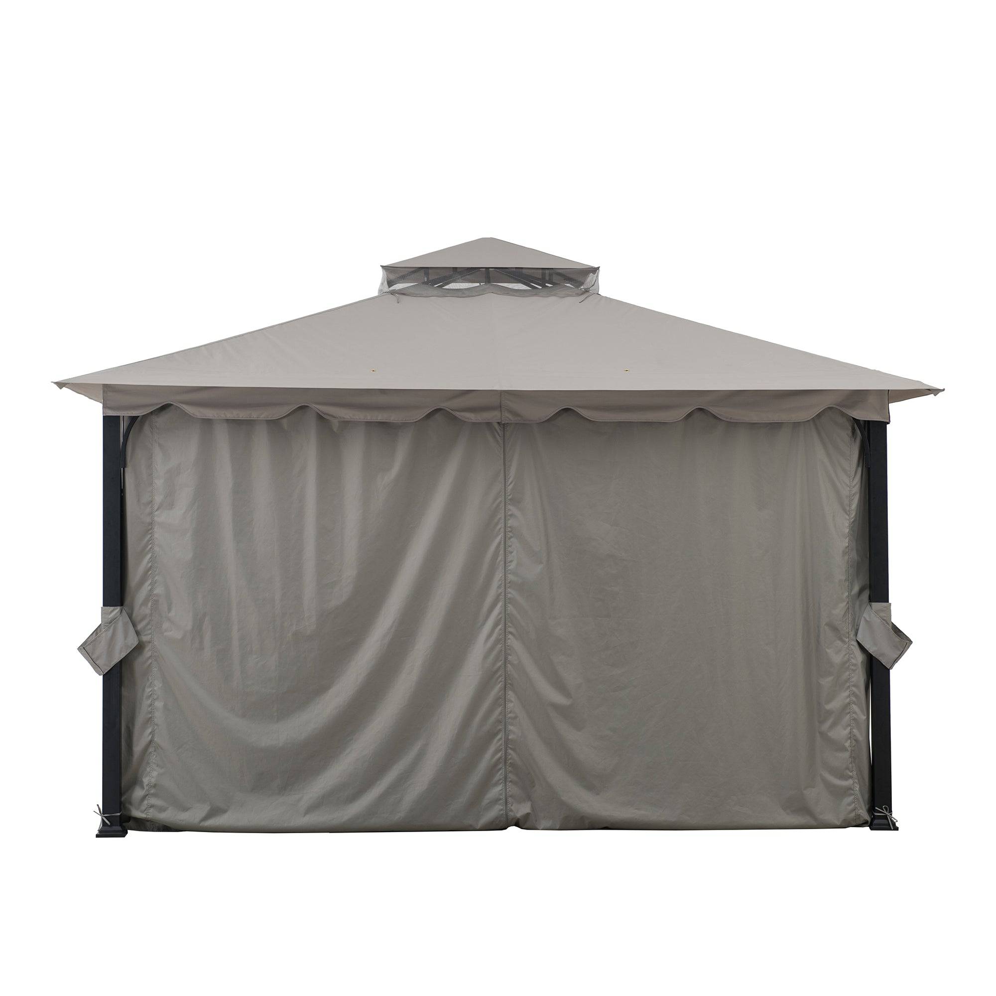 SUNJOY 11x13 Gray 2-Tier Steel Soft Top Gazebo with Ceiling Hook.