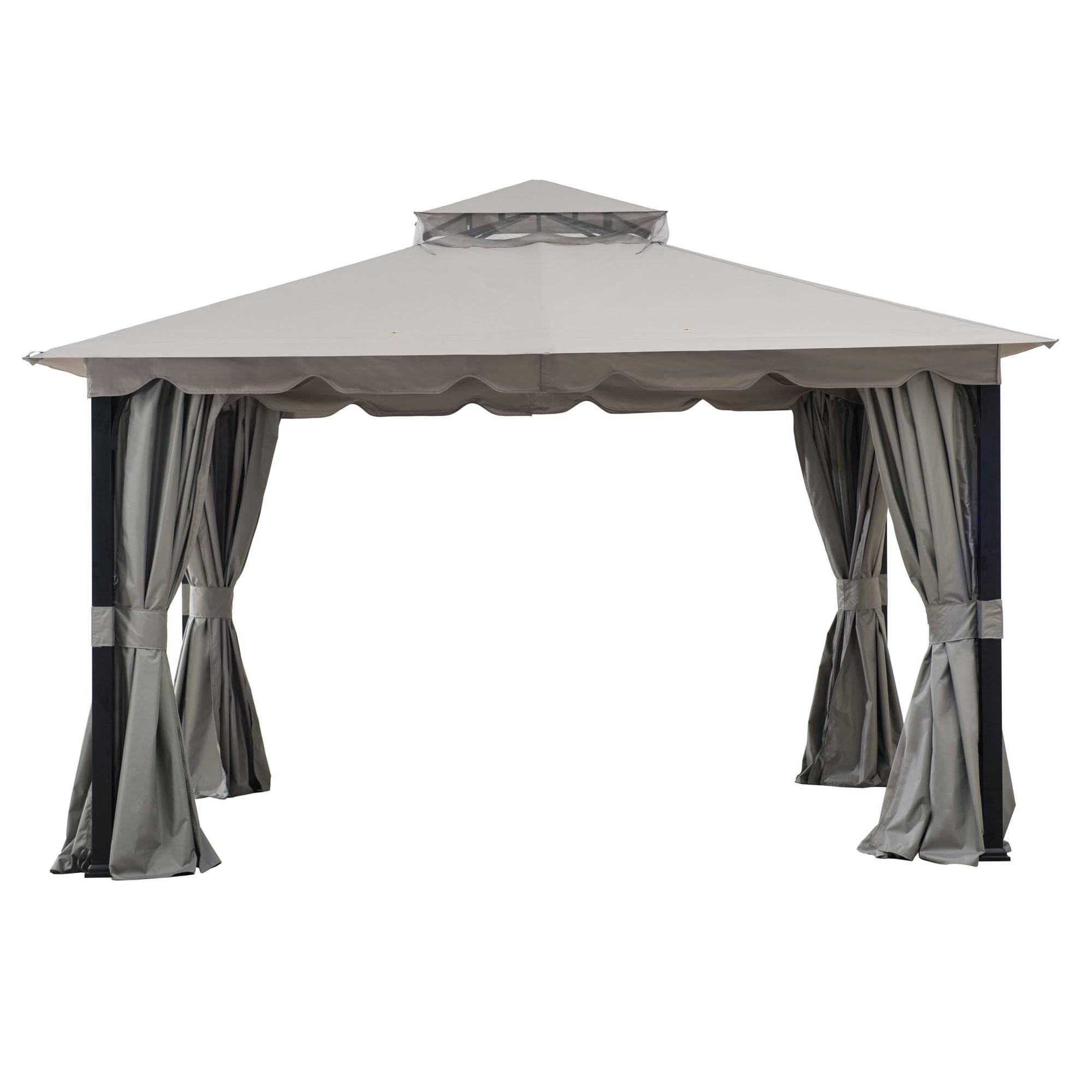 SUNJOY 11x13 Gray 2-Tier Steel Soft Top Gazebo with Ceiling Hook.