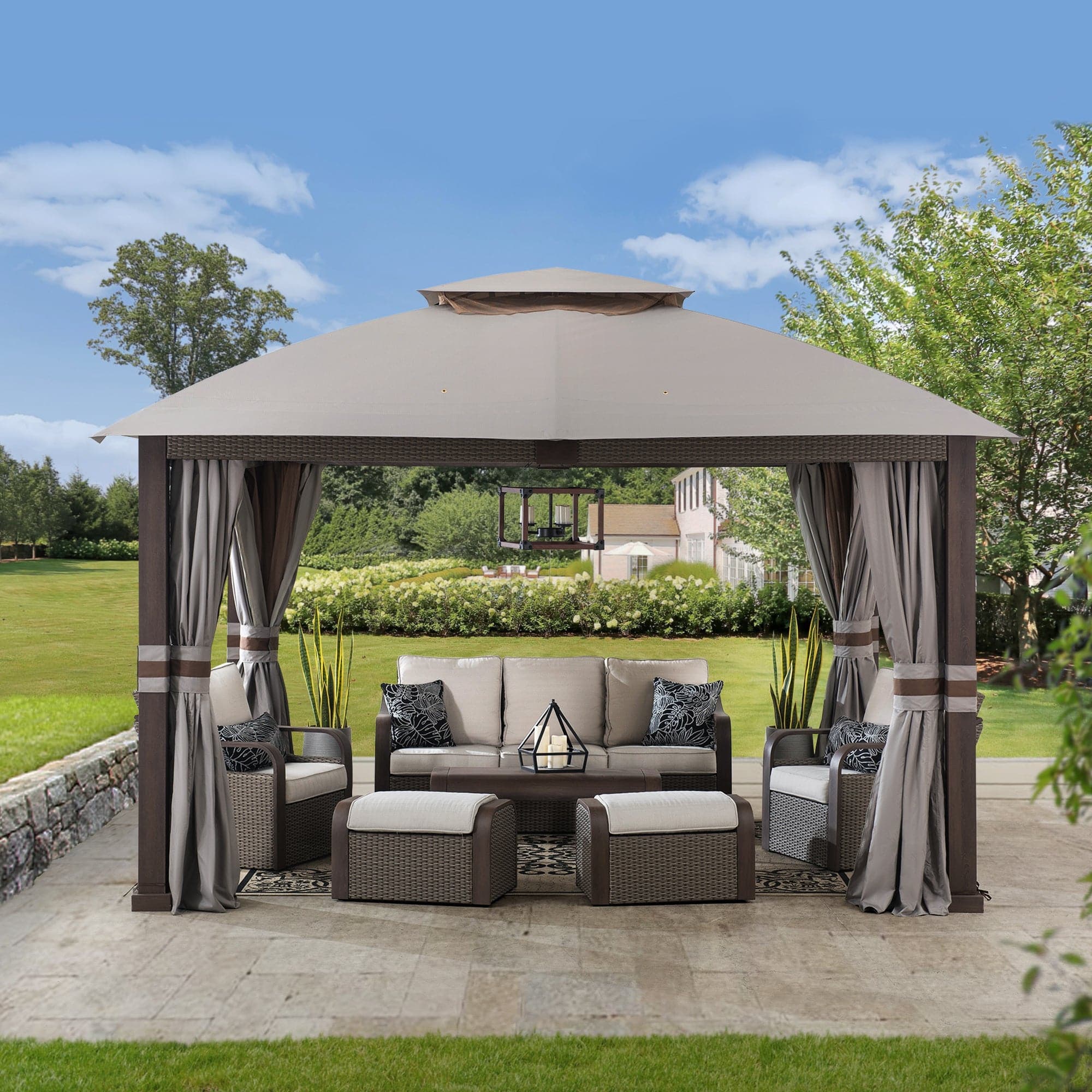 SUNJOY 11x13 Backyard Gazebo with Netting and Curtain.