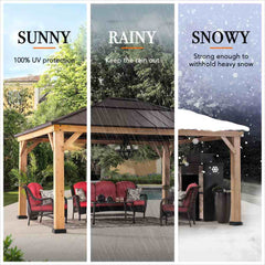 SUNJOY 13x15 Wood Frame Gazebo with Translucent Skylight.