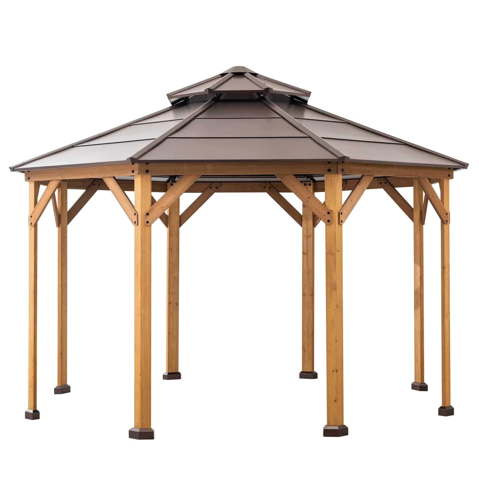 SUNJOY 13x13 Octagon Wooden Gazebo with Ceiling Hook - Brown.