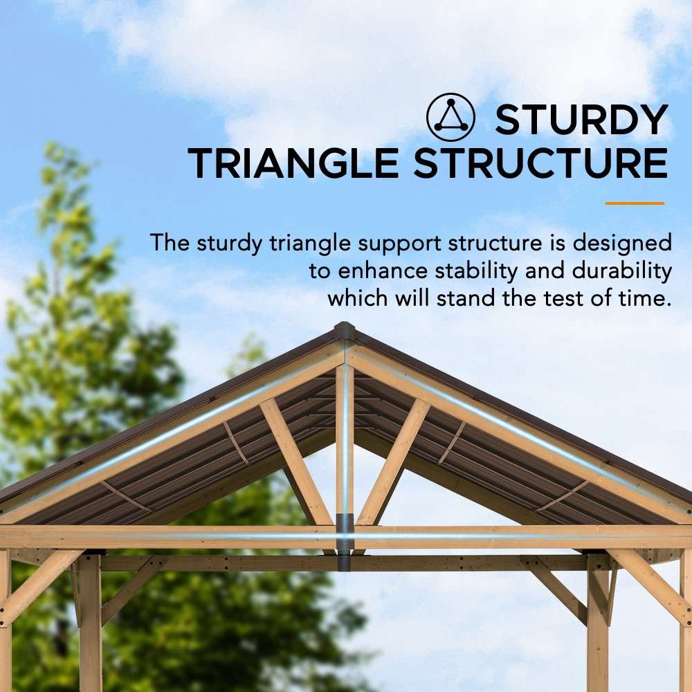 SUNJOY 11x13 Wooden Frame Gable Roof Gazebo with Ceiling Hook.
