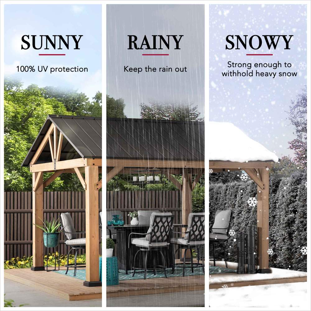 SUNJOY 11x13 Wooden Frame Gable Roof Gazebo with Ceiling Hook.