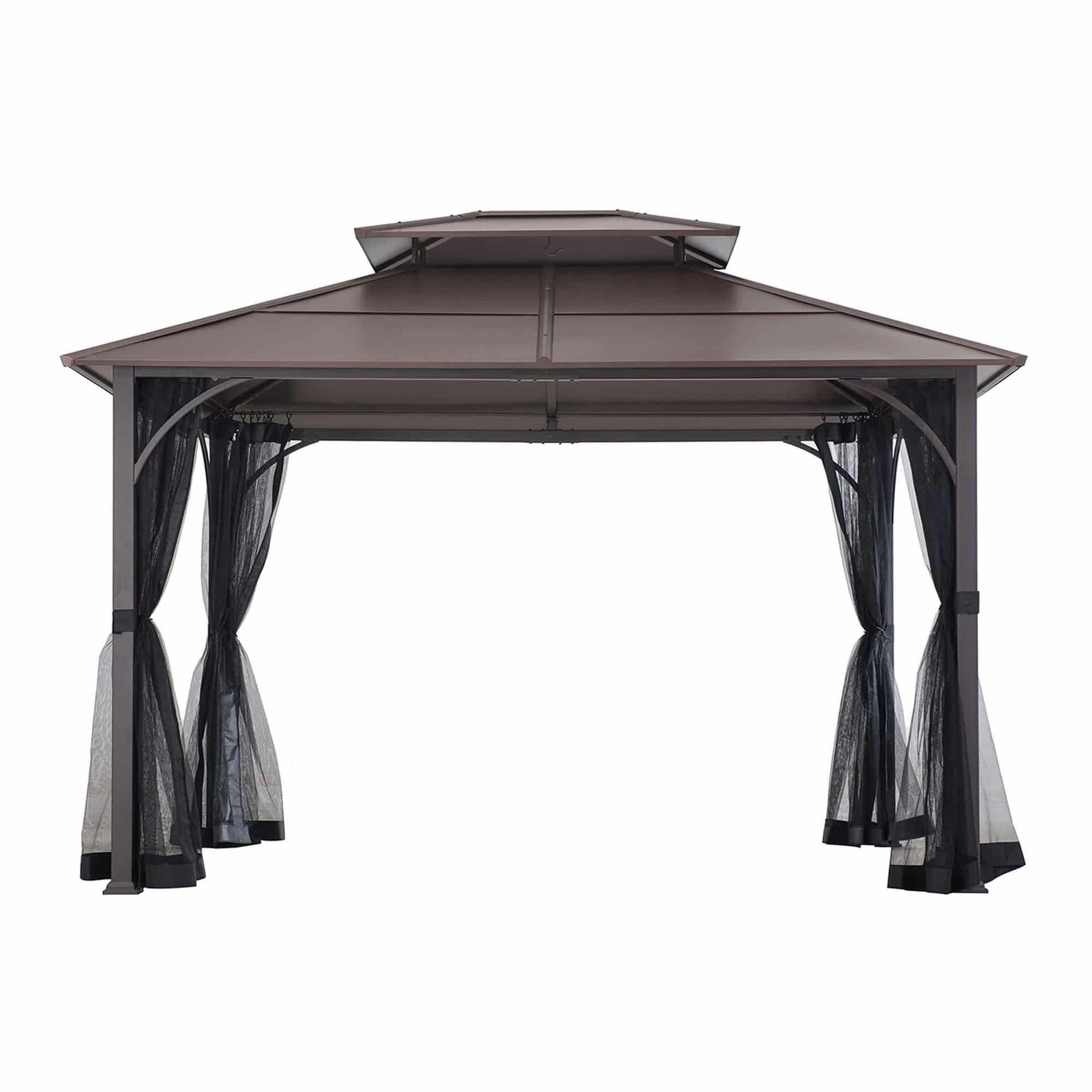 SUNJOY 10x12 Metal Hardtop Gazebo with Netting and Ceiling Hook.