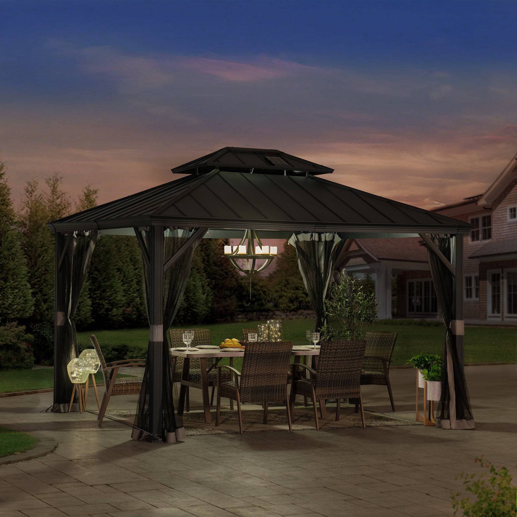 SUNJOY 10x12 Gazebo with Mosquito Netting and Solar Panel.