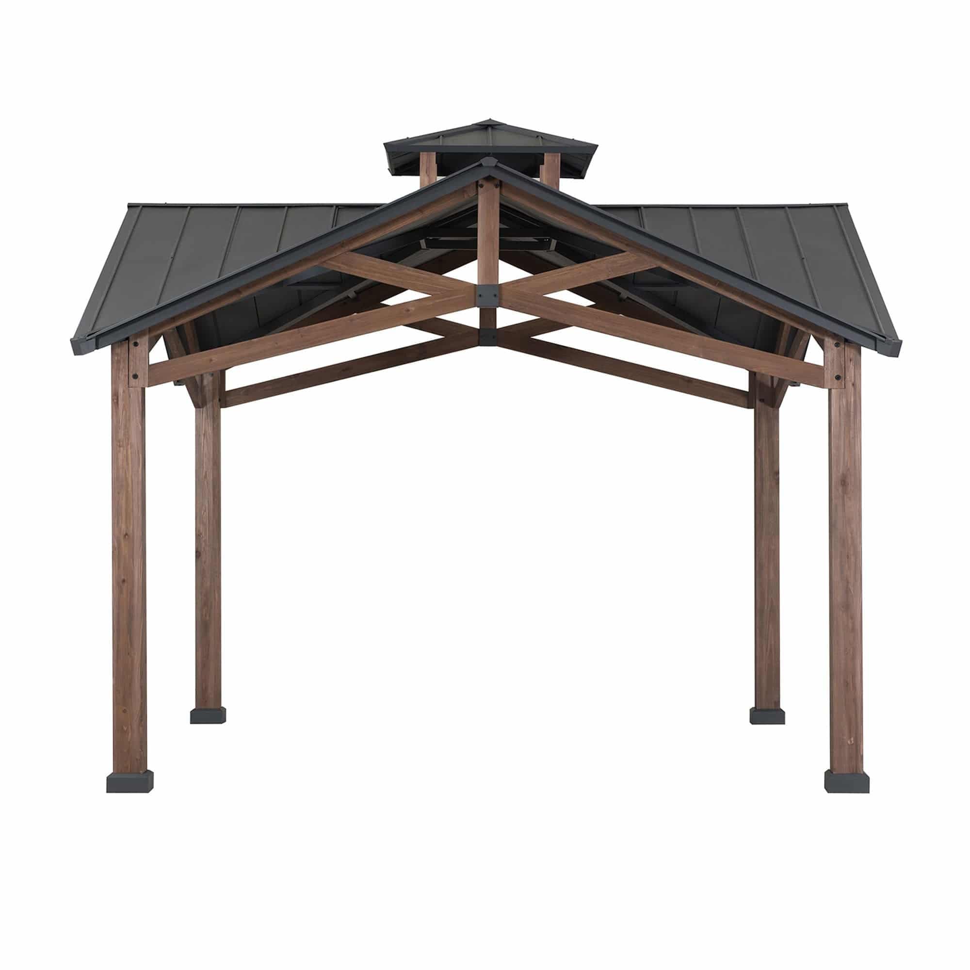 SUNJOY 12.5x12.5 Wooden Frame Hardtop Gazebo with Ceiling Hook.