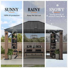 SUNJOY 12x14 Gazebo with Wood Shelves, Solar Speaker, and LED Lights.