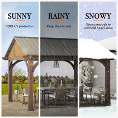 SUNJOY 12x14 Brown Wooden Frame Gable Roof Gazebo.