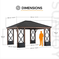 SUNJOY 13x15 Aluminum Framed Hard Top Gazebo with Planters.