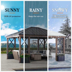 SUNJOY 13x15 Aluminum Framed Hard Top Gazebo with Planters.