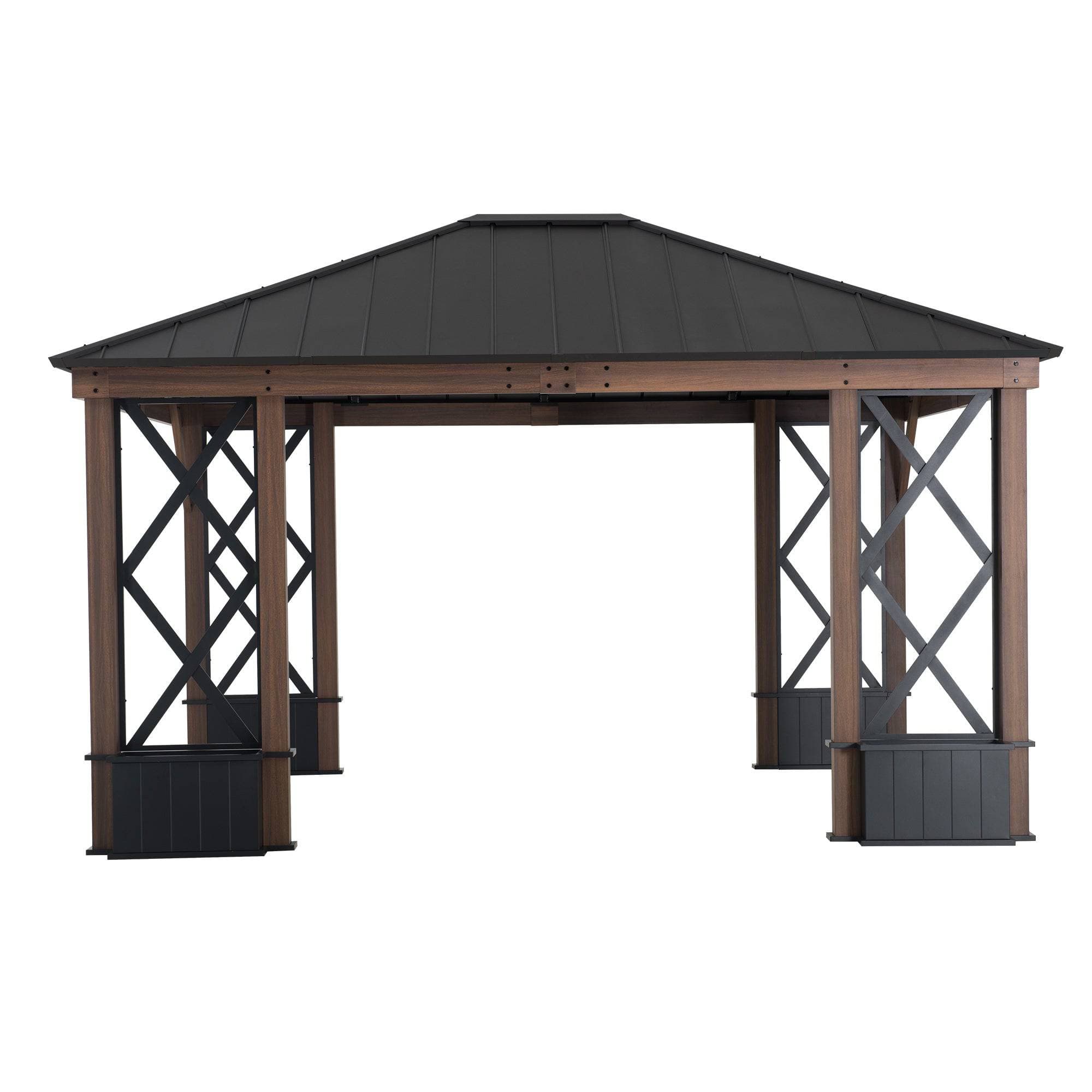 SUNJOY 13x15 Aluminum Framed Hard Top Gazebo with Planters.