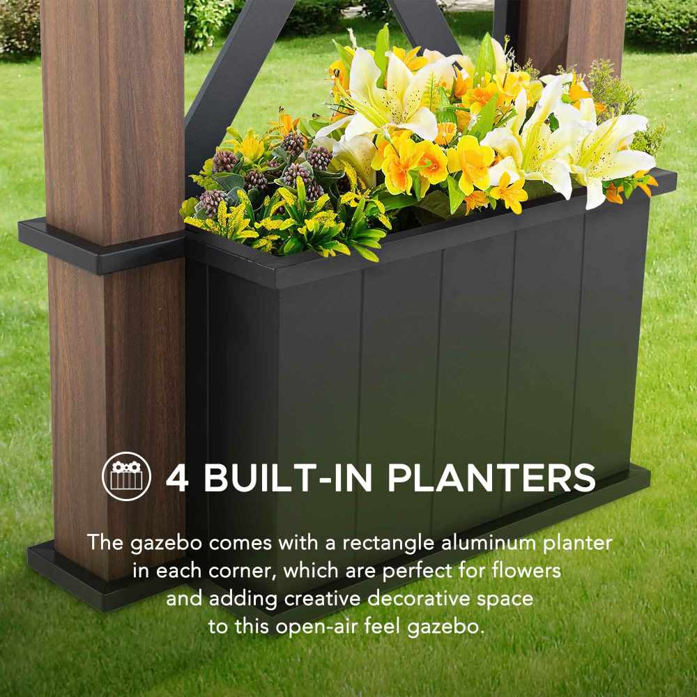 SUNJOY 13x15 Aluminum Framed Hard Top Gazebo with Planters.