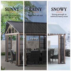 SUNJOY 11x13 Steel Gable Roof Hardtop Gazebo with Metal Ceiling Hook.