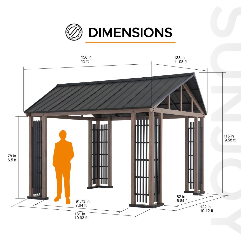 SUNJOY 11x13 Steel Gable Roof Hardtop Gazebo with Metal Ceiling Hook.