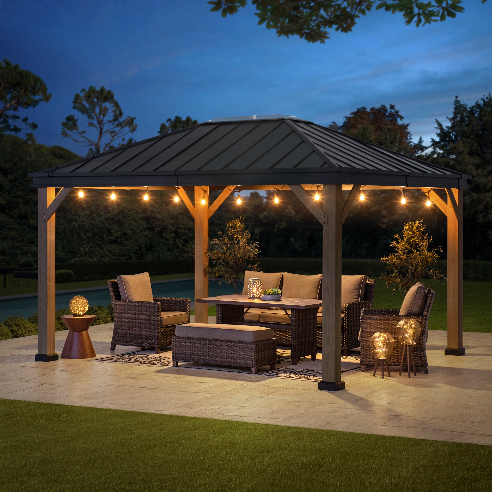 SUNJOY 11x13 Black Steel Hardtop Gazebo with Skylight.
