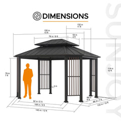 SUNJOY 11x13 Octagon Gazebo with Steel Roof and Ceiling Hook.