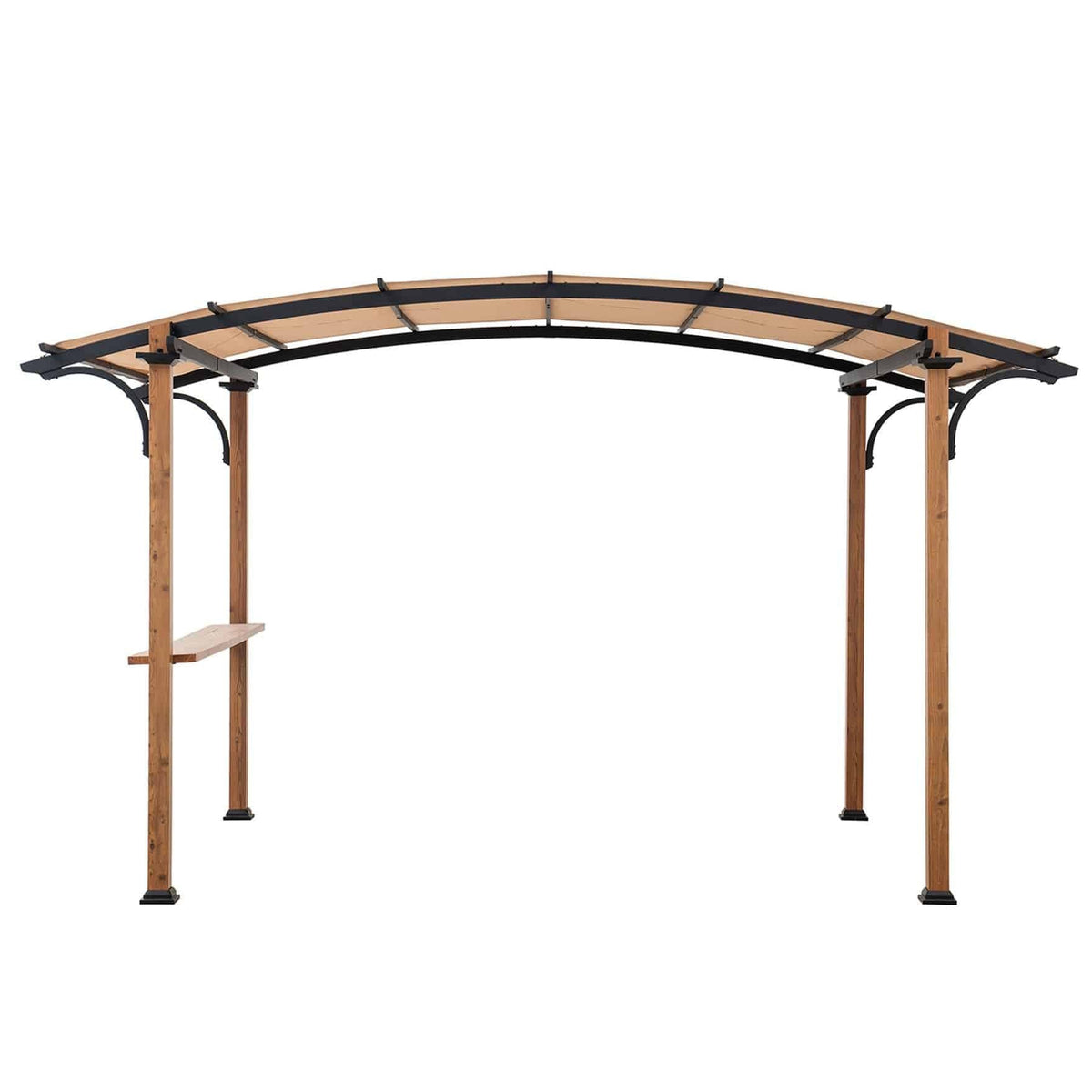 SUNJOY 9x13 Modern Tan Metal Arched Pergola Kit with Bar Shelf.