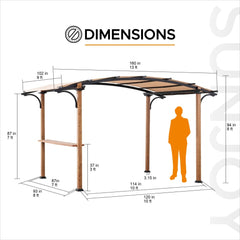 SUNJOY 9x13 Modern Tan Metal Arched Pergola Kit with Bar Shelf.