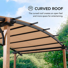 SUNJOY 9x13 Modern Tan Metal Arched Pergola Kit with Bar Shelf.