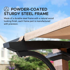 SUNJOY 9x13 Modern Tan Metal Arched Pergola Kit with Bar Shelf.