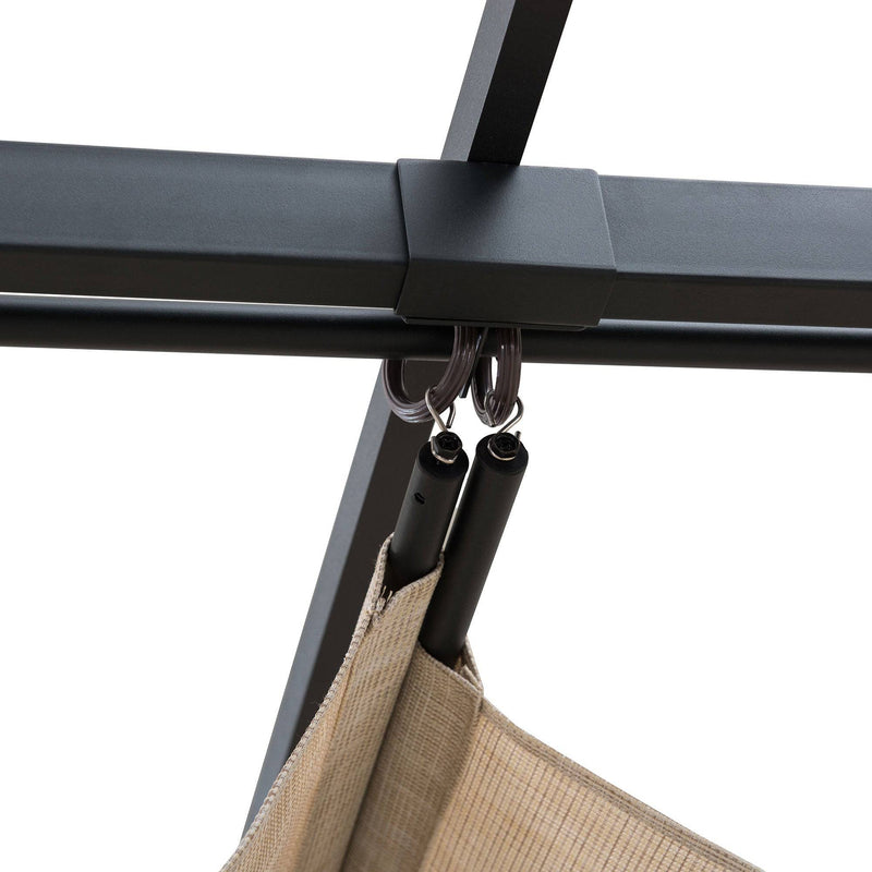Sunjoy 12x9 Outdoor Patio Black Steel Frame Pergola with Retractable Beige Canopy Shade