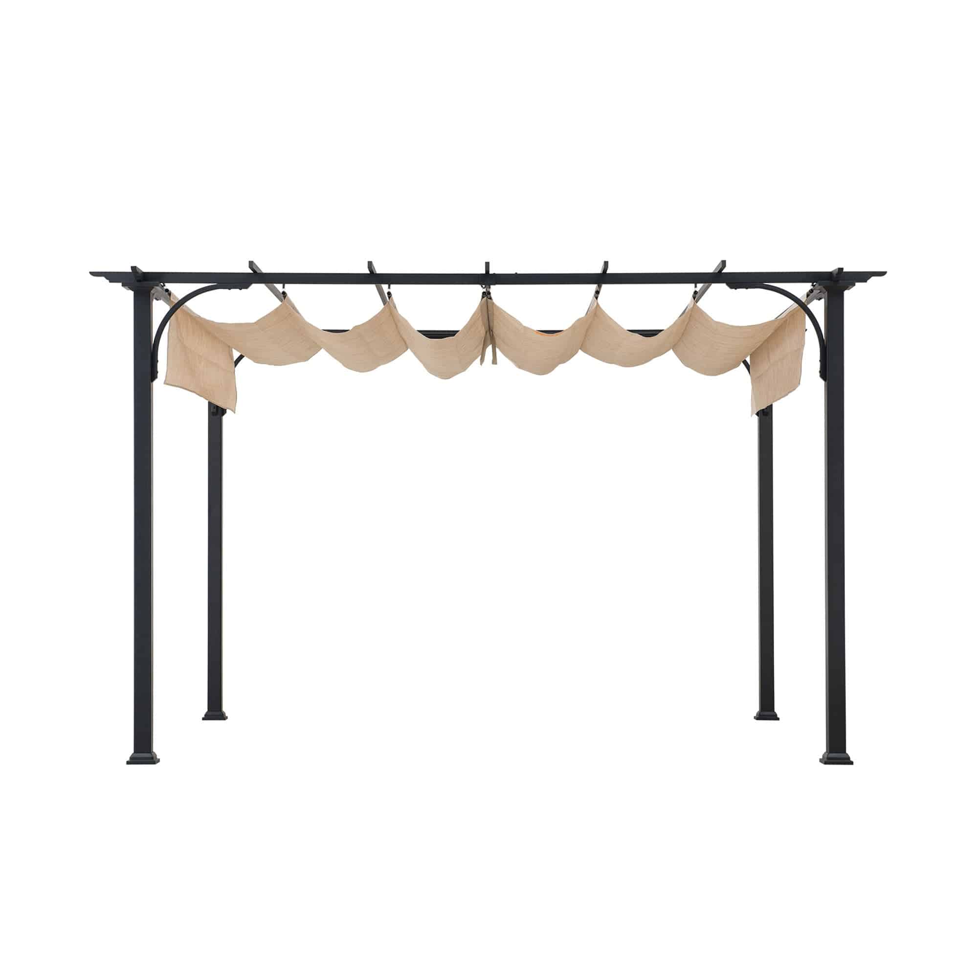 SUNJOY 9x12 Steel Retractable Pergola with Beige Roof for Backyard.