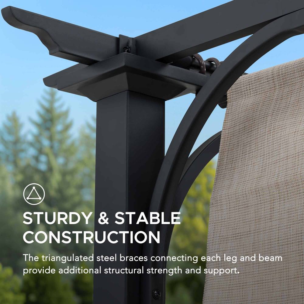 SUNJOY 9x12 Steel Retractable Pergola with Beige Roof for Backyard.