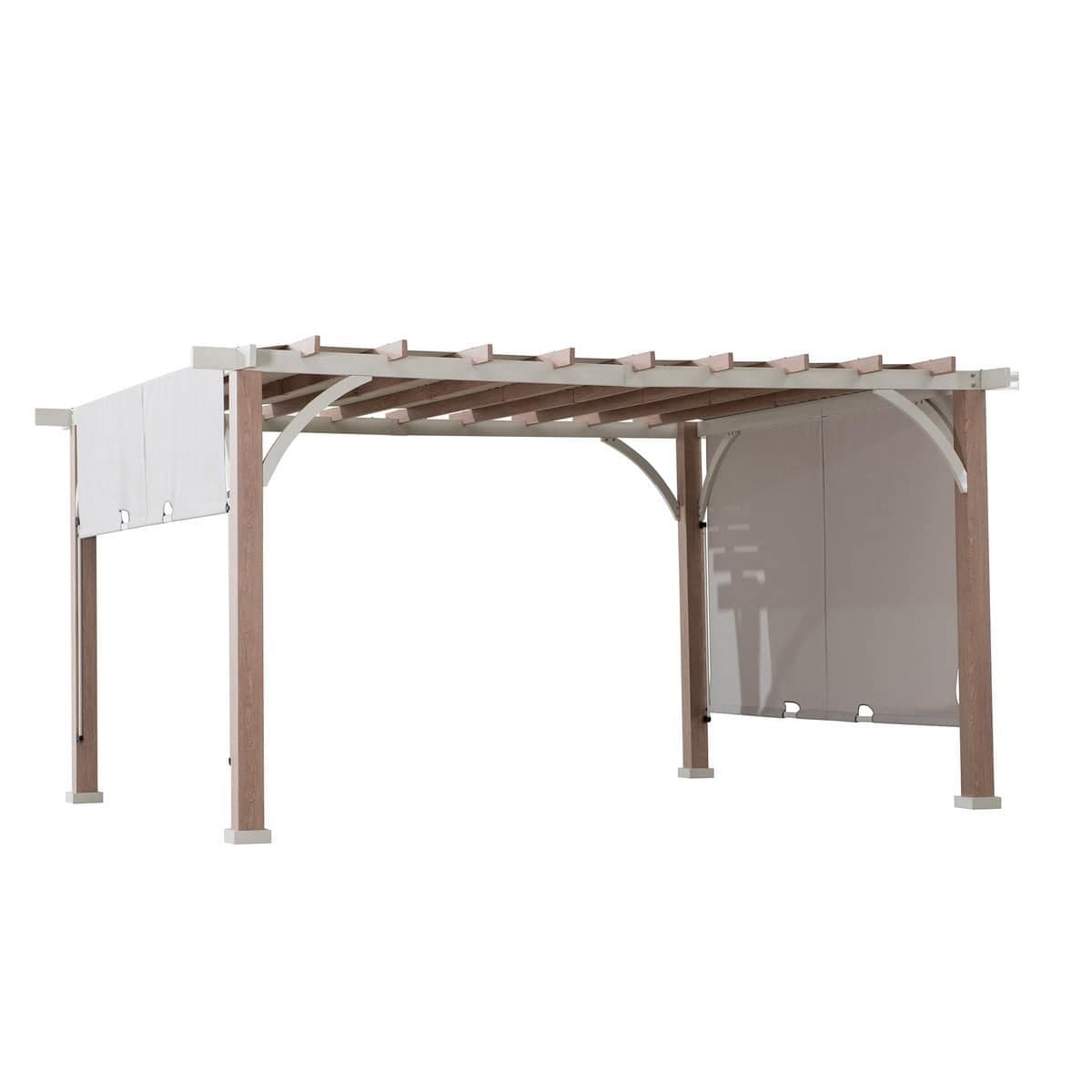SUNJOY 12x14 Pergola with Sliding Shade Roof & Woodgrain Steel Frame.
