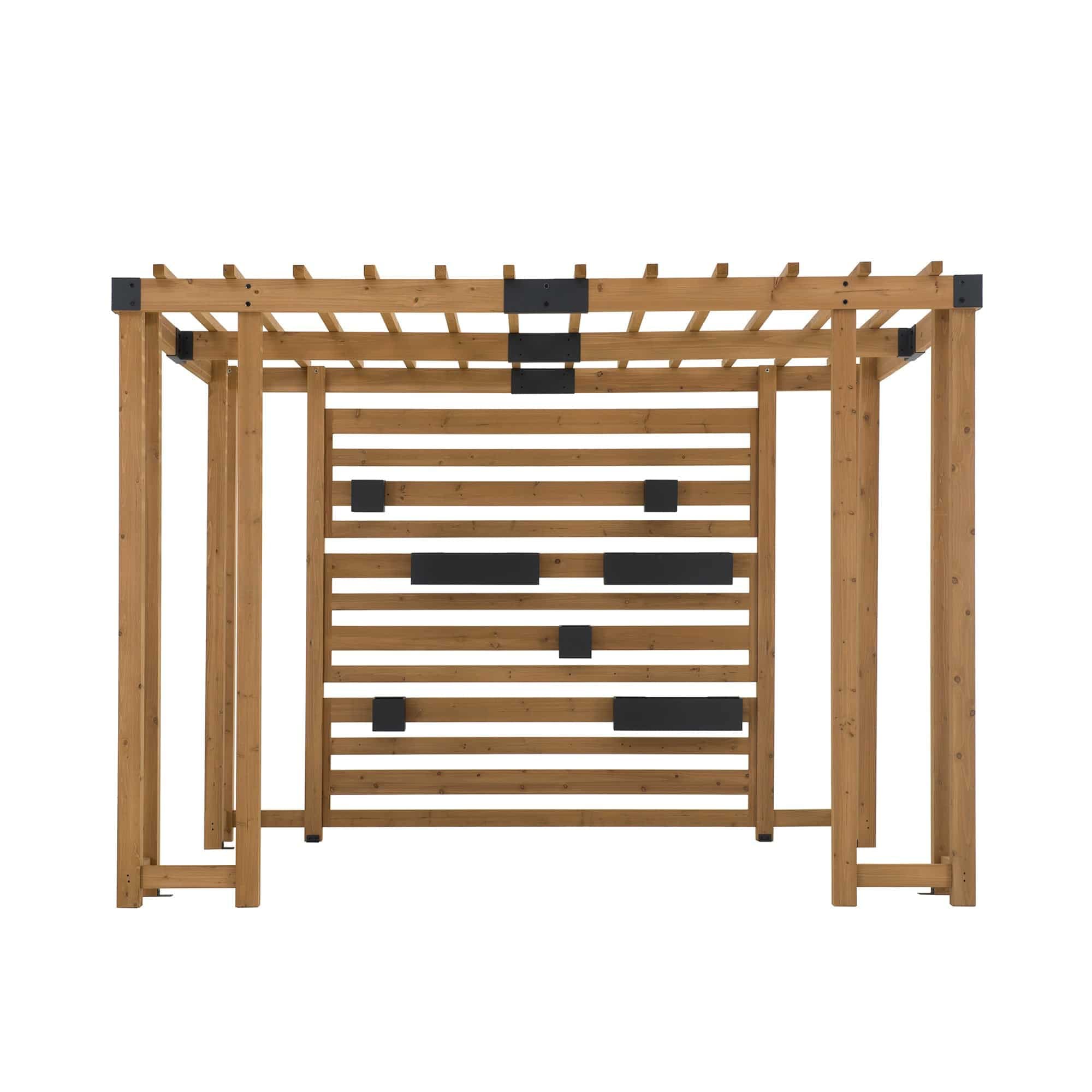 SUNJOY 10x10 Wooden Pergola with Privacy Screen & Hanging Planters.