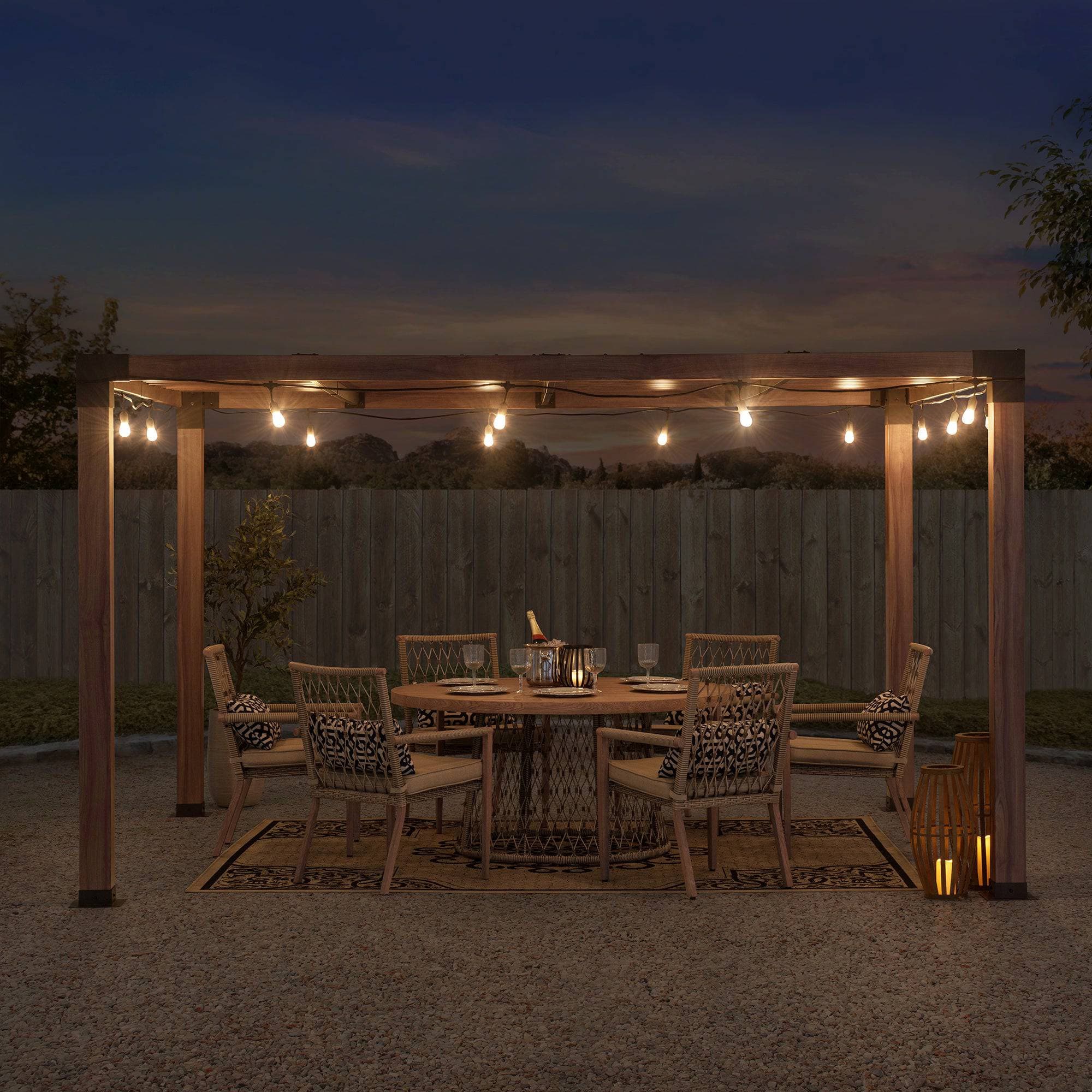 SUNJOY 10x12 Modern Metal Pergola Kit with Nature Wood Grain Finish.