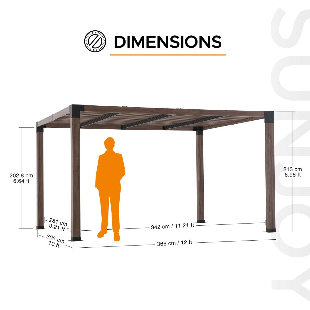 SUNJOY 10x12 Modern Metal Pergola Kit with Nature Wood Grain Finish.