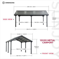 SUNJOY 12x20 Metal Carport Gable Roof Gazebo with 2 Ceiling Hooks.