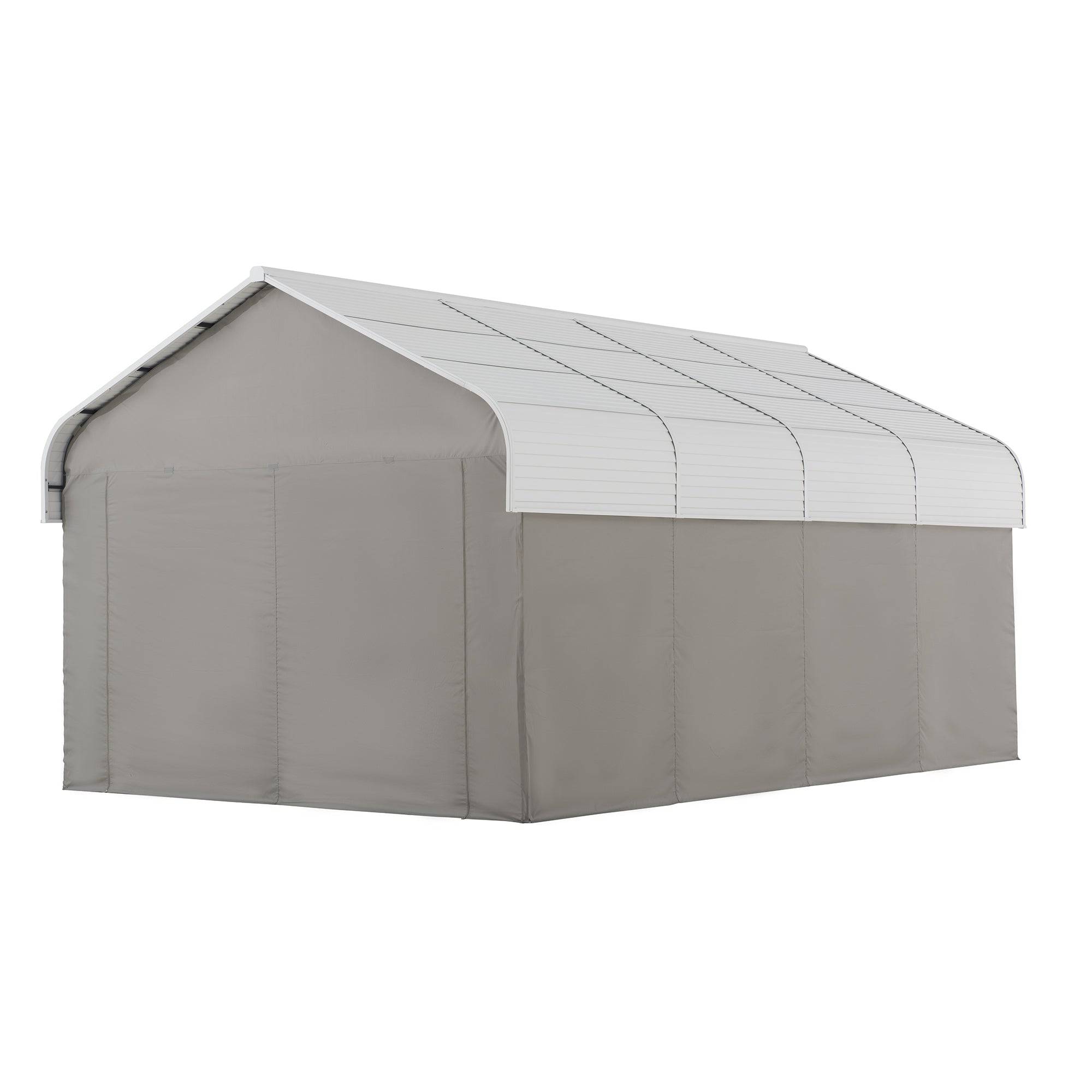 SUNJOY 12x20 Enclosed Carport Kit Metal Roof Gazebo with Fabric Cover.