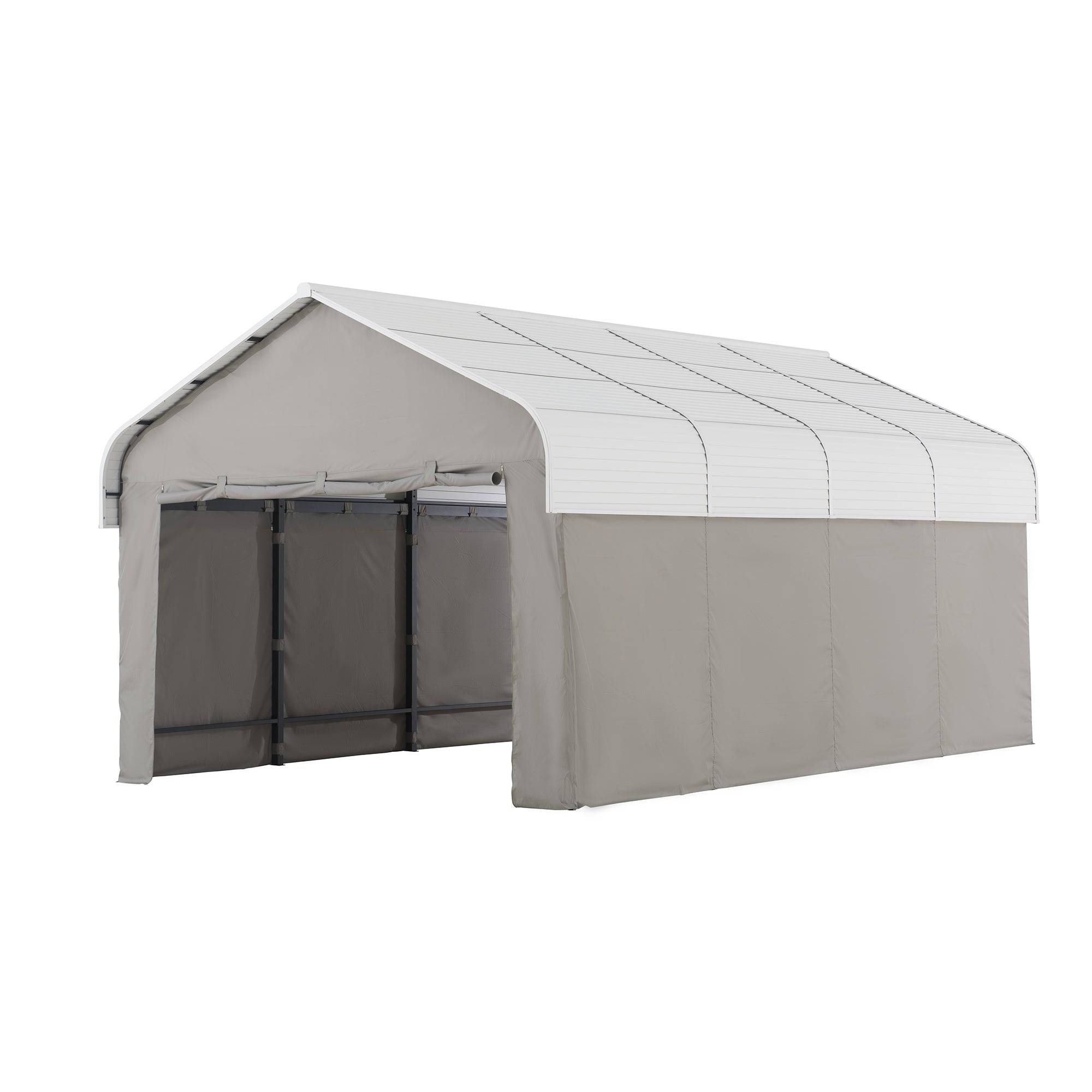 SUNJOY 12x20 Enclosed Carport Kit Metal Roof Gazebo with Fabric Cover.